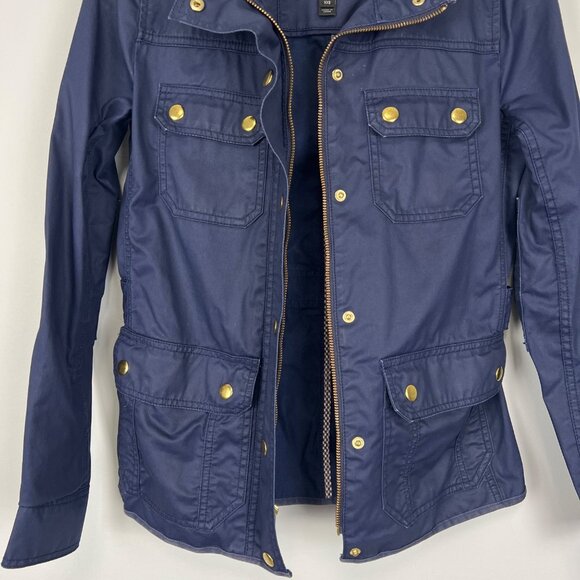 J Crew Womens Downtown Field Jacket Blue Waxed Cotton  Military 19034 size XXS - Picture 8 of 12